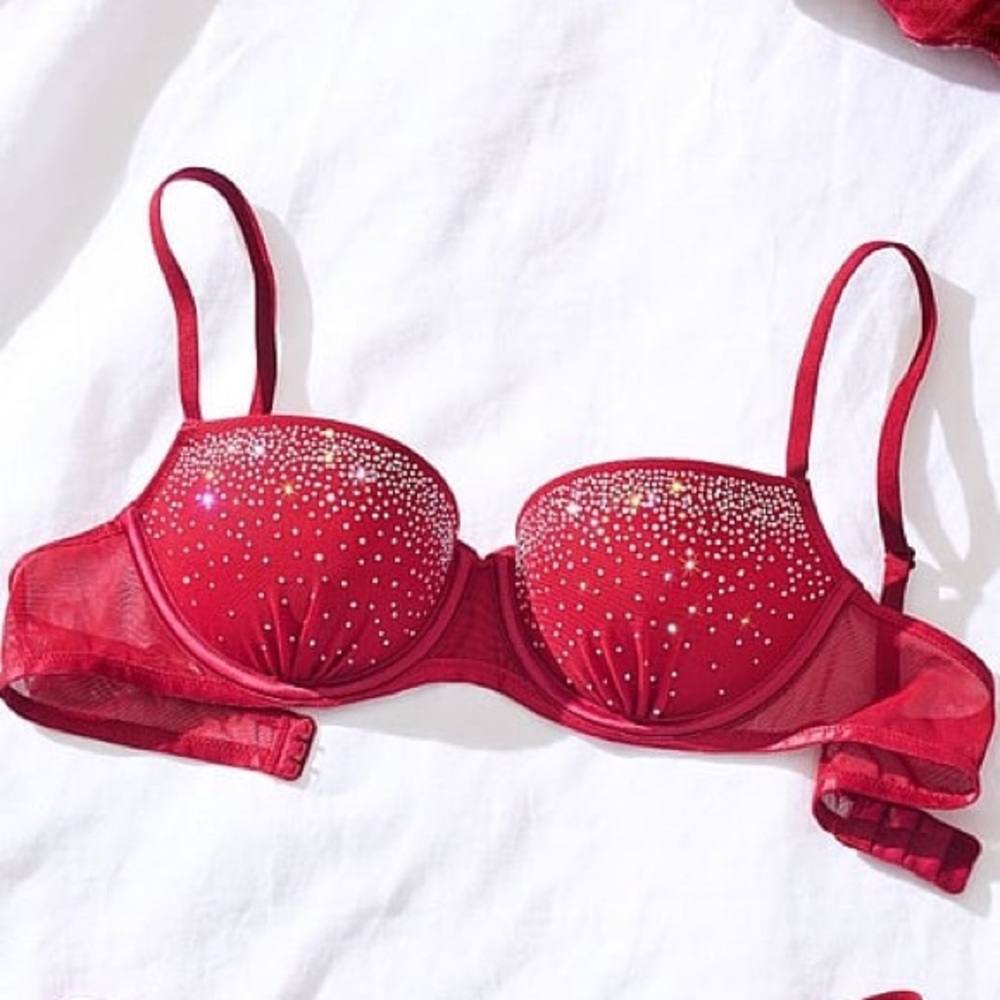 ✨VS Pink Wink NEW ultra sparkle bling push up balconette bra sz 36DD NWT - Picture 7 of 15